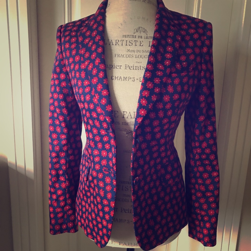 Alice & Olivia navy floral print fitted blazer